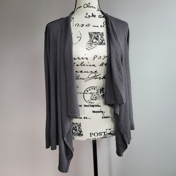 INC International Concepts Sweaters - INC 3X silver grey glitter open front cardigan asymmetrical hem glam office moto